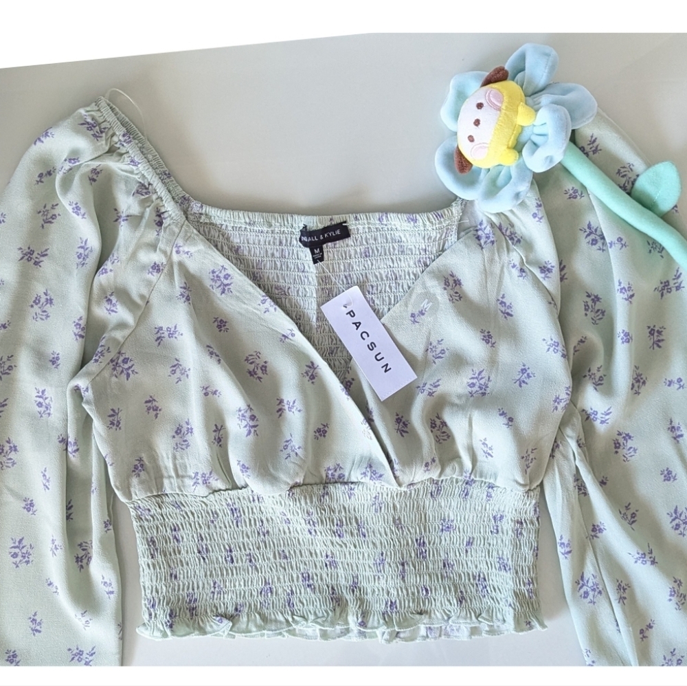 Kendall And Kylie Surplice Floral Long Sleeve Blouse